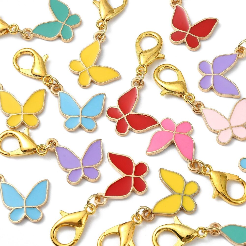 3763 100 Pcs Butterfly Stitch Markers Alloy Enamel Insect Animal Charms